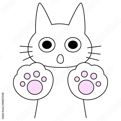 ストップする白猫キャラクター 肉球を見せるかわいいシンプルなイラスト