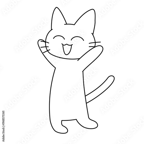 やったーポーズの白猫キャラクター 喜びを表すかわいいシンプルなイラスト