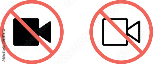 No video camera icon vector illustration round prohibition symbol indicating recording is not allowed for privacy protection and security purposes