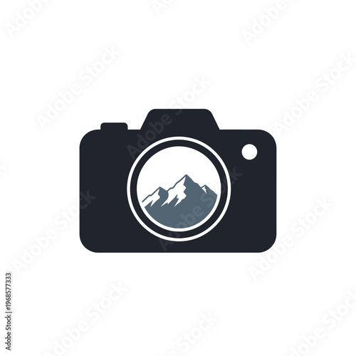 Camera with mountain viewfinder graphic.
