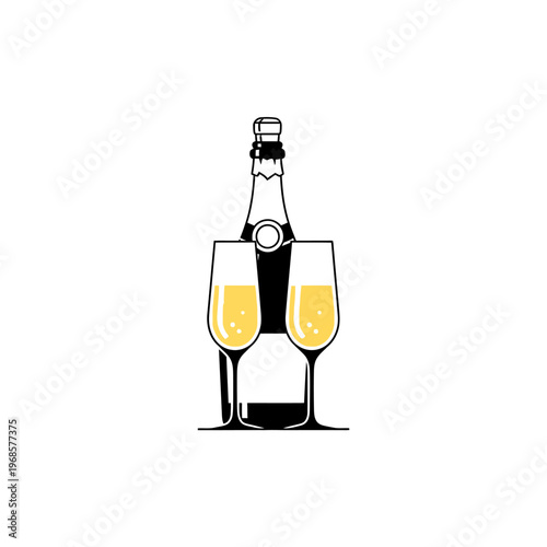 Champagne bottle with two glasses.