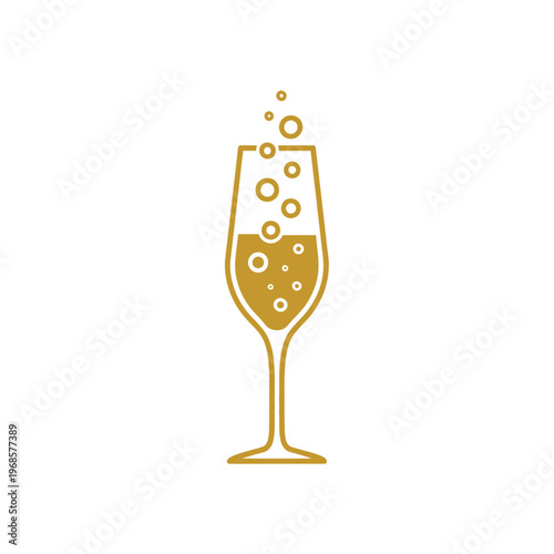Champagne Glass with Bubbles Rising.