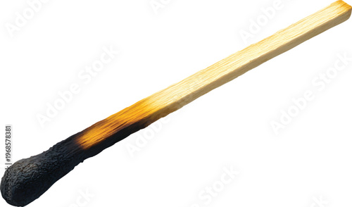 a long wooden matchstick with the burnt-out end, isolated on a transparent background