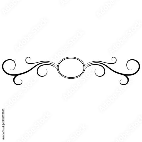 Ornate flourishes vintage ornamental vector filigree scroll divider with central oval cartouche