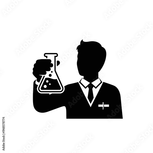 Scientist Silhouette Holding Flask with Bubbles