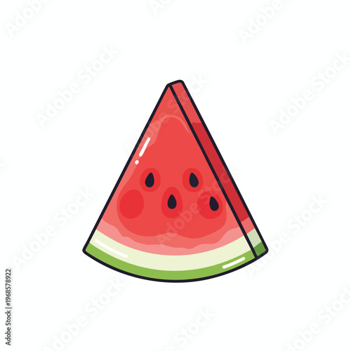 Brightly colored slice of watermelon with seeds, rind, and flesh