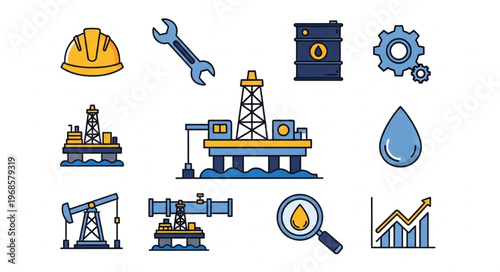 Oil and Gas Industry Icons - Exploration, Production, and Equipment.