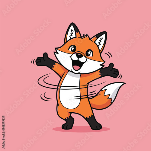 Cute cartoon fox character dancing with joy.