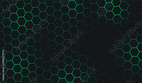 Hexagonal cyberspace green background. Hexagon grid tech pattern.