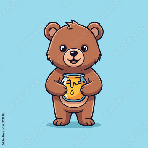Cute Bear Holding Honey Pot Cartoon Illustration.