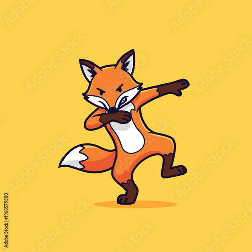 Cute cartoon fox doing a dab dance pose.