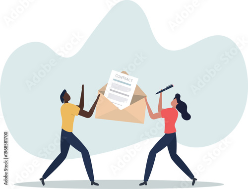 Remote recruitment, job offer email for accepted candidate, online employment technology or electronic contract signing.person's life situation and his activities.