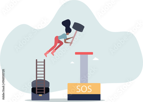 SOS call for business help, emergency support needed in economic crisis or signal for financial stock market crash concept.person's life situation and his activities.