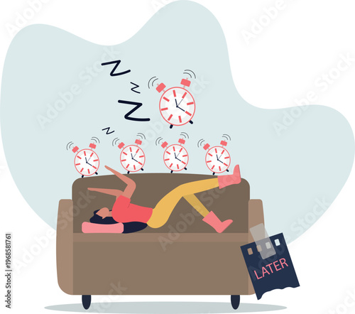 Procrastination do it later, postpone to work tomorrow, unproductive and excuse concept.person's life situation and his activities.