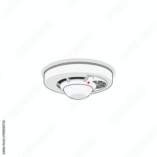 White ceiling-mounted smoke detector with a red indicator light