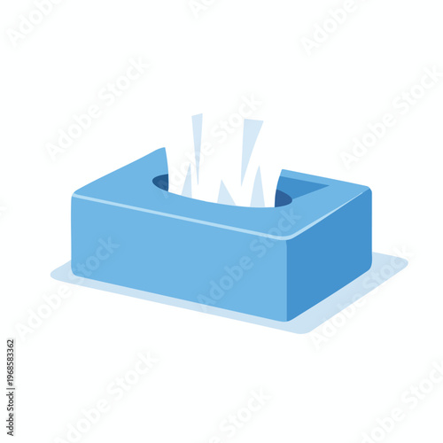 Simple blue tissue box with white tissues peeking out from a slot
