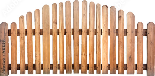 a wooden fence with a rounded top and horizontal slats, isolated on a white background