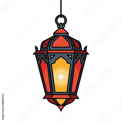 Traditional Ramadan Lantern Glowing Warm Light Isolated on White Background