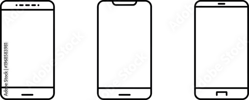 Smartphone icon vector outline thin style set including mobile phone and cellphone symbols for gadget interface design and digital technology illustration