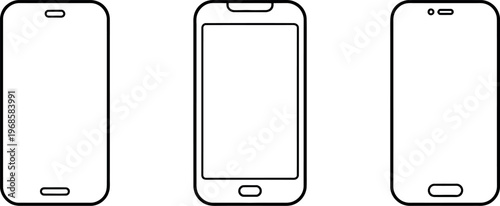 Smartphone icon vector outline thin style set including mobile phone and cellphone symbols for gadget interface design and digital technology illustration