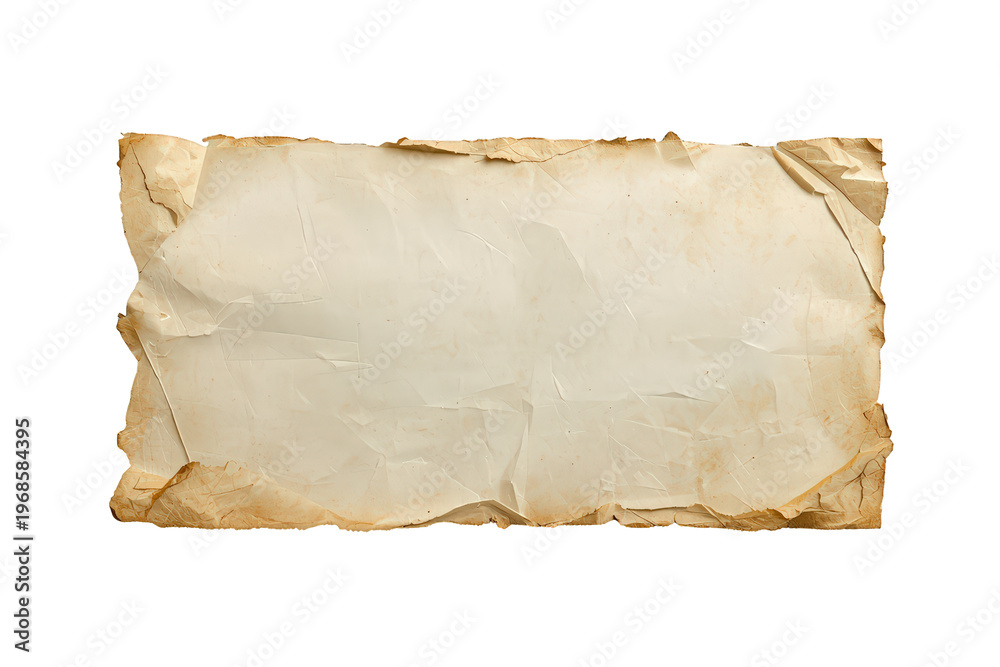 Obraz premium Aged paper texture for a blank vintage parchment background with torn, crumpled old manuscript effects, transparent background