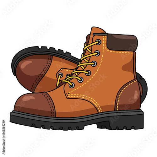 Two rugged, laced leather work boots with thick soles sit side-by-side