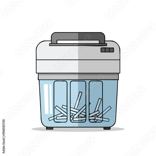 Paper shredder with a clear bin filled with shredded paper strips