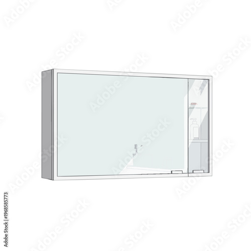 Minimalist medicine cabinet with clear door, shelf, and dispenser