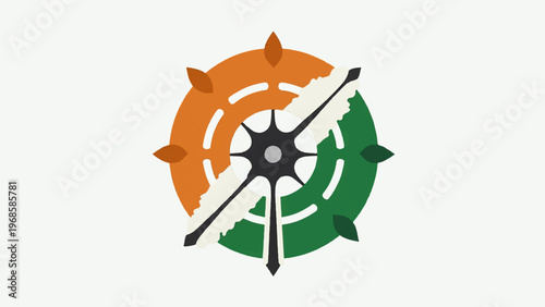 Circular arrow icons, clockwise motion graphics, green and orange vector symbols