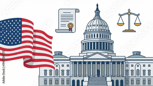 American government, politics, law icons, Capitol Building, vector illustration