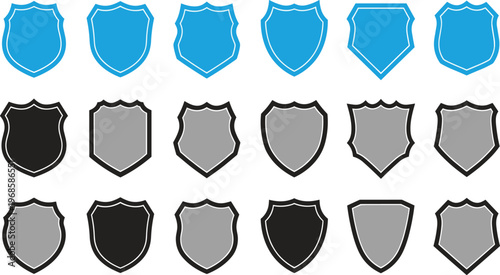 Shield Icon Set with Various Badge Shapes for Security Symbols, Protection Emblems, Heraldic Crests, and Modern Branding Design Collection