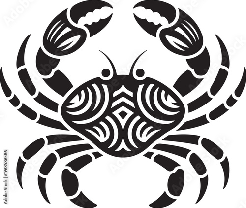 Tribal crab graphic icon illustration with black tribal crab silhouette