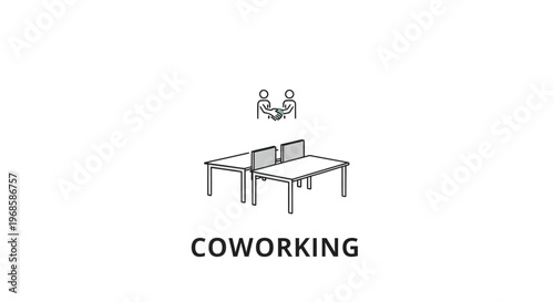 Coworking Space Line Art Icon with Two People at Shared Desk