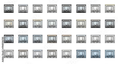 Grid of Various Office Cubicle and Modular Workstation Icons