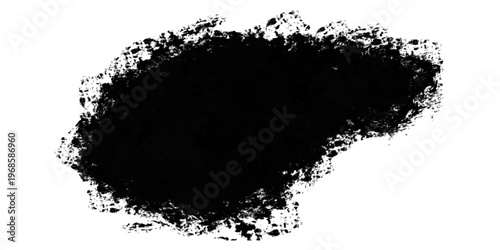 Dark black charcoal blot with rough grunge edges and brushstroke texture.
