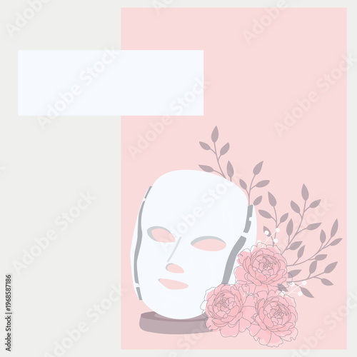 Cosmetic LED facial mask advertising template with copy space. Anti aging gadget for home care. 