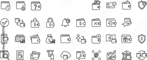 Collection of various finance and banking icons in line style