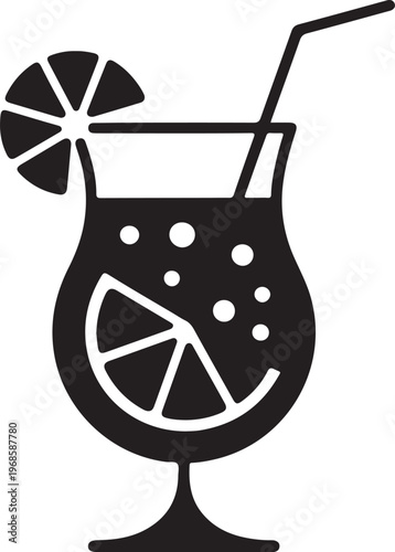 Obraz na plátne Tropical Cocktail Glass with Lemon Slice,Summer Drink Icon Vector