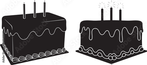 Black birthday cakes with candles with black and white with whipped cream with baked good