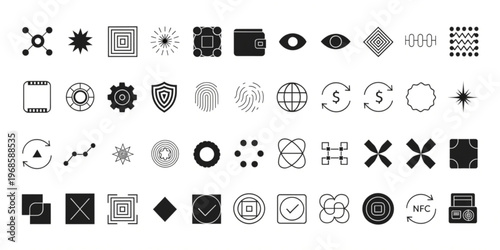 Modern abstract geometric line icons vector collection. Versatile graphic elements for digital technology, business, data security, and conceptual design projects