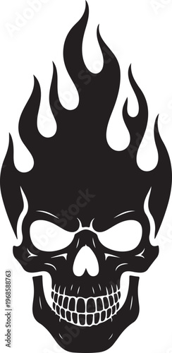 Flaming Skull Graphic ,Fire Skull Tattoo Style Vector Design