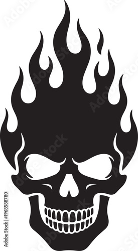 Flaming Skull Graphic ,Fire Skull Tattoo Style Vector Design
