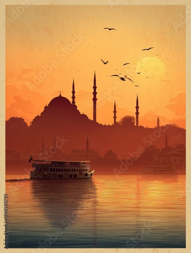istanbul sunset silhouette with boat