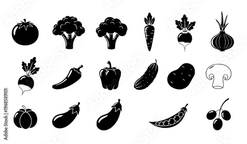 Cartoon vegetable silhouette icon set organic farm food vector illustration