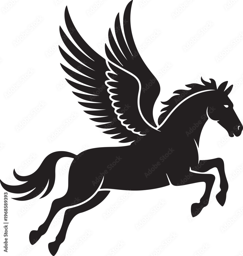 Fototapeta premium Pegasus Winged Horse,Mythical Creature Silhouette Vector Design