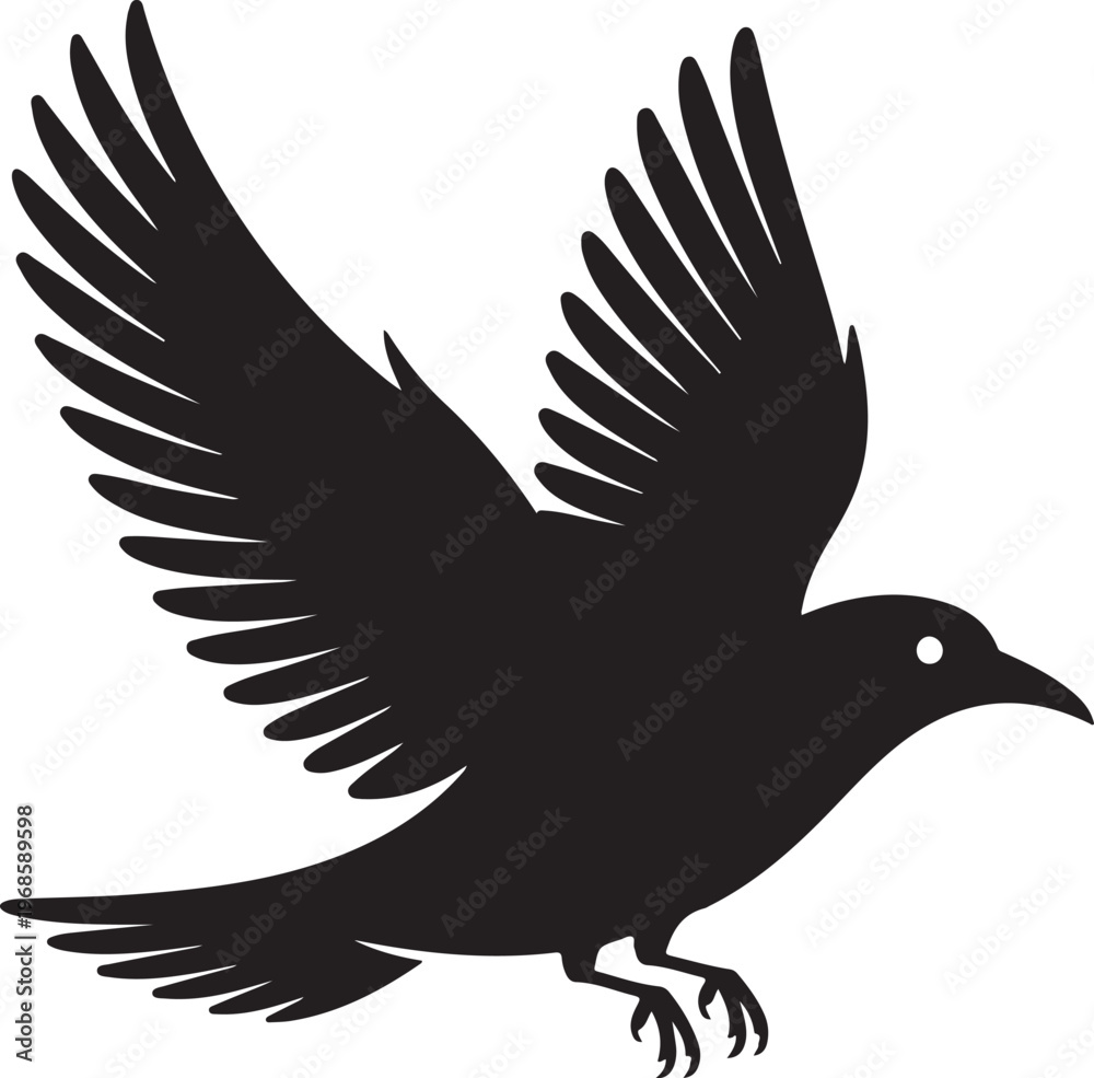 Fototapeta premium Flying Bird Silhouette,Spread Wings Black Vector Illustration