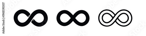 Infinity Symbol Icon Set. Endless Eternity Vector Graphics. Limitless Loop Outline and Solid Icons.