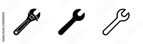 Wrench Tool Icon Set. Vector Collection of Adjustable Spanner Symbols for Mechanic, Repair, and Maintenance