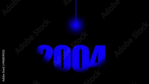2004 Historical Date Animation with Swinging Blue Light Bulb in Dark Background, Early Social Media & Technology Concept, Historical Year Motion Graphic, Minimalist Typography Background