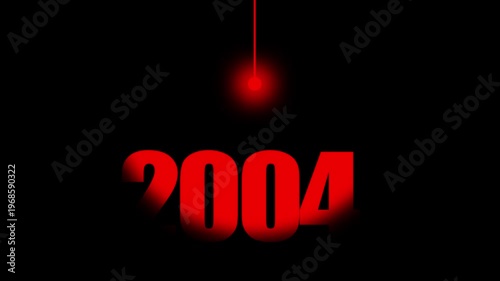 2004 Historical Date Animation with Swinging Red Light Bulb in Dark Background, Early Social Media & Technology Concept, Historical Year Motion Graphic, Minimalist Typography Background
